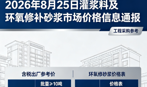 美兰2026年8月25日灌浆料及环氧修补砂浆市场价格信息通报